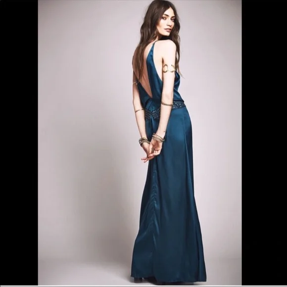 NWT Free People & Candela Satin Jeweled Maxi Gown Size 6 - Picture 2 of 12